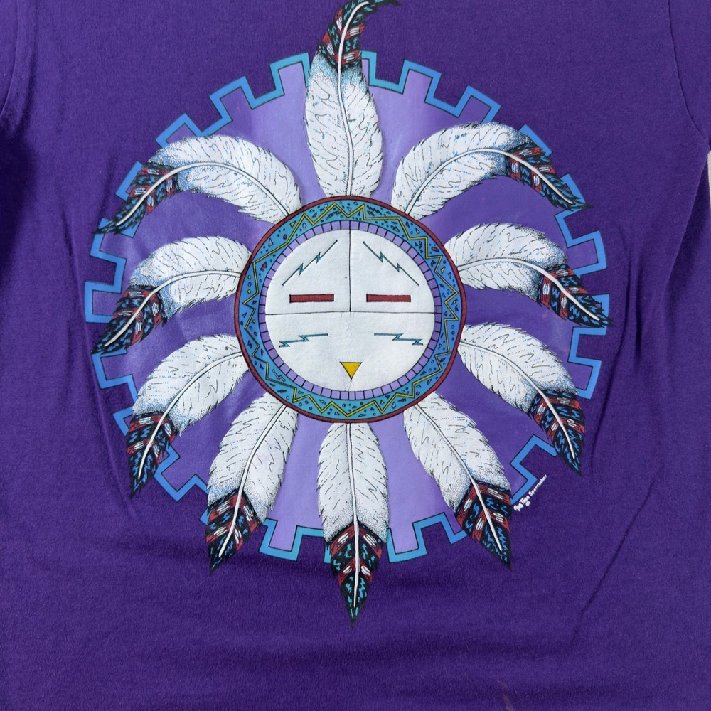 Vintage Fruit of the Loom Best T-Shirt Purple Southwestern Sun Face Graphic M - Picture 11 of 12